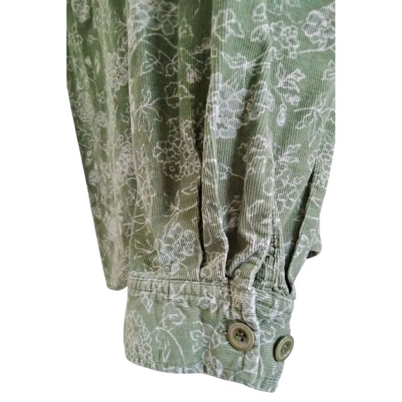 C.J. Banks Plus Size 1X Top Green Floral Corduroy Button-Up Long Sleeve Collared - Picture 7 of 11